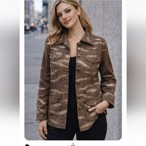 DG2 by Diane Gilman Brown & Gold Embellished Jacket | Size 1X